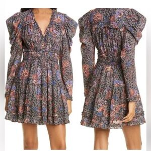 Ulla Johnson Julie Dress floral puff shoulder long sleeve cotton viscose 12 sz